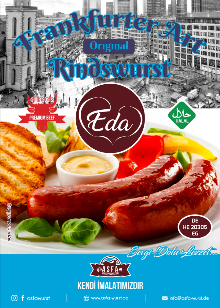 Eda Rindswurst Halal– Frankfurter Art, 700g | Klassische Grillwurst aus Rindfleisch