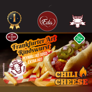 Eda Chili-Cheese Rindwurst Halal – Frankfurter Art, 400g | Scharfe Rindswurst mit Käse & Jalapeños